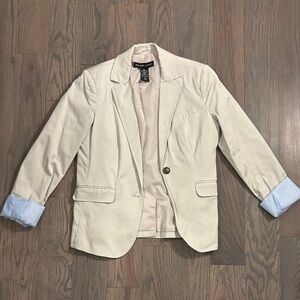 New York & Company Cream Blazer with Blue Cuffs, Size 4